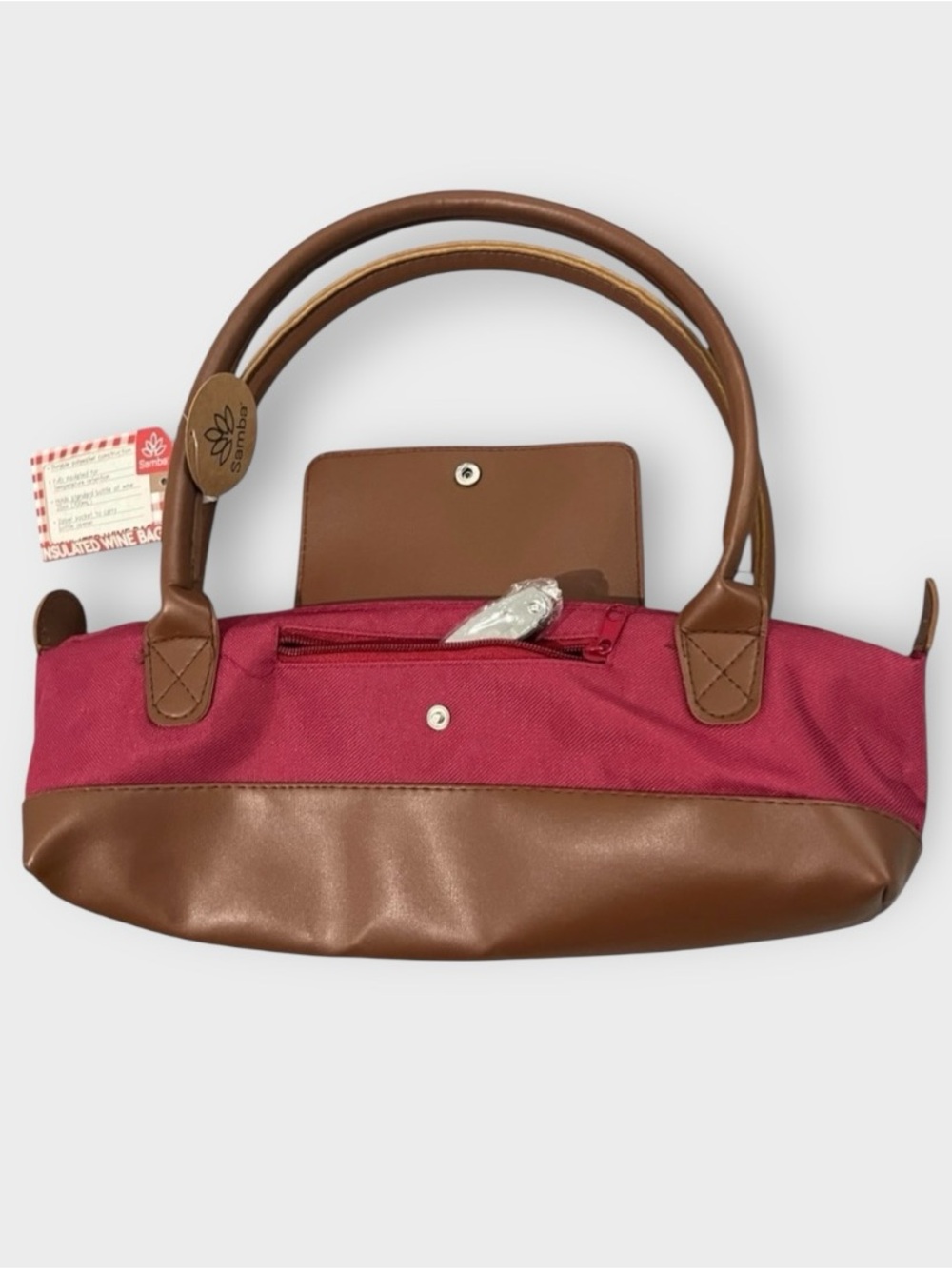 Samba Insulated Wine Tote Purse with Corkscrew | Red & Brown | NWT